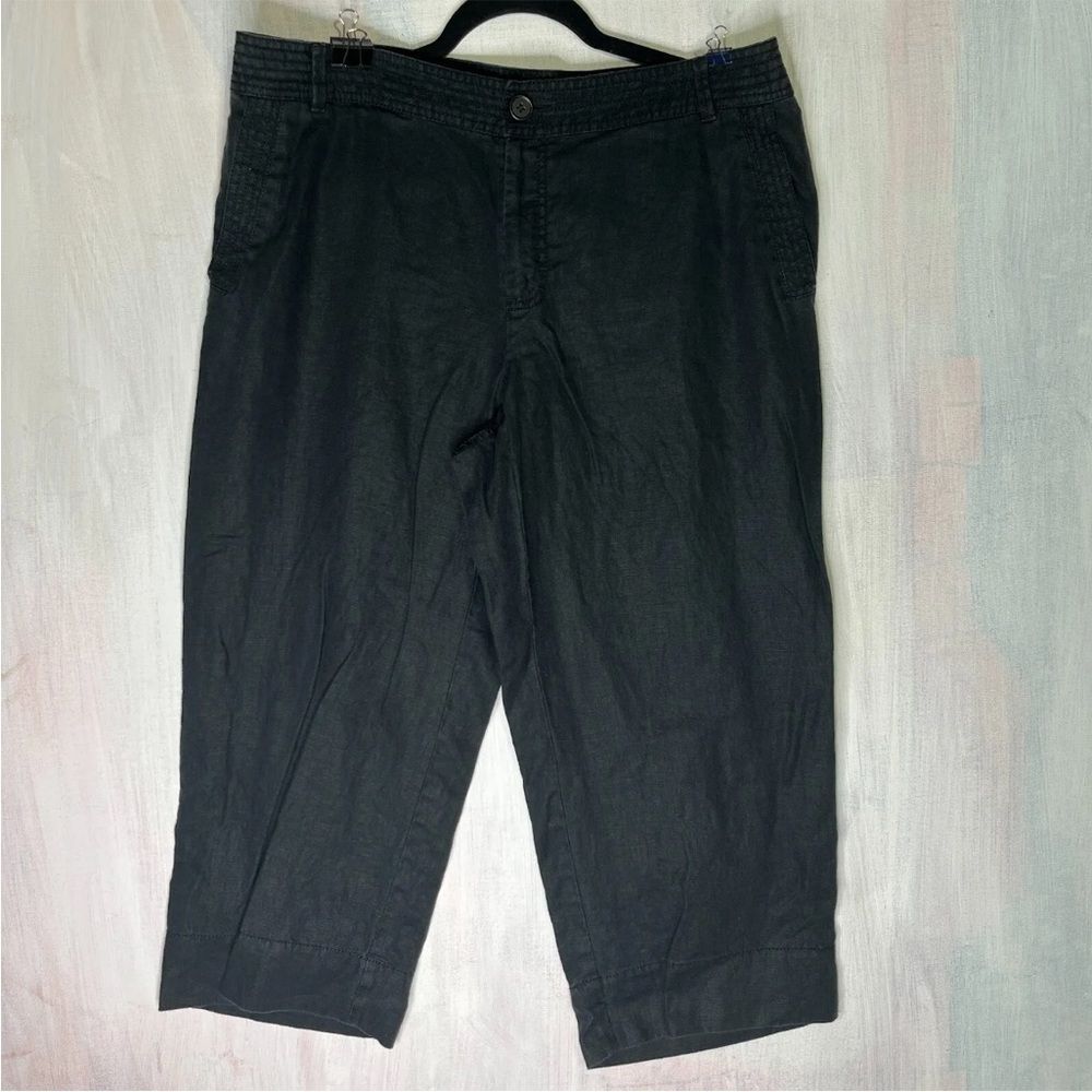 Liz Claiborne AUDRA 100% Linen Pants Womens Size 14 Black Wide Leg Lagenlook....